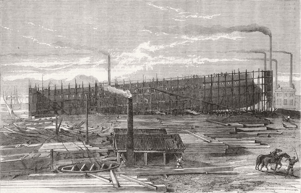 SHIPBUILDING. Ironclad-ship Northumberland, Millwall Ironworks Co c1865 print